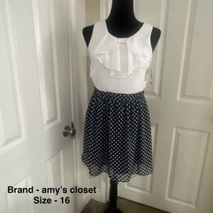 Amy's Closet White and navy blue Polka Dot Dress